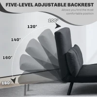 HOMCOM 4-in-1 Velvet-Feel Double Sofa Bed, with Pillows - Black(m-5)