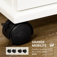HOMCOM Desserte de cuisine à roulettes multi-rangements 1 tiroir 1 placard 1 portes-torchons blanc et plateau en bois(m-7)