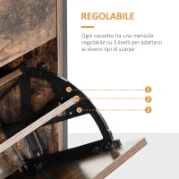 HOMCOM Mobile Scarpiera Salvaspazio Stile Industriale per 12 Paia di Scarpe, Legno e Metallo, 60x24x115cm Marrone e Nero(m-5)