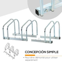 HOMCOM Râtelier 3 vélos dim. 76L x 33l x 27H cm acier argent(m-5)