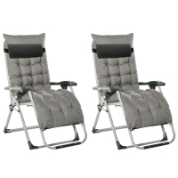 Outsunny 2pc Reclining Zero Gravity Sun Loungers ,Folding Chaise Lounge Chair with Cushions, Dark Grey