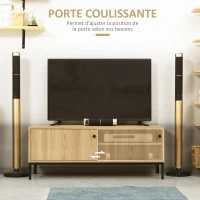 HOMCOM Meuble TV max. 50 pouces 3 compartiments 2 passe-câbles avec porte coulissante - dim. 120L x 39,5l x 46H cm(m-5)