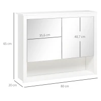 HOMCOM Armoire de salle de bain avec miroir, armoire murale, 2 portes-miroir, étagère de rangement, 80l x 20P x 65H cm, blanc(m-3)