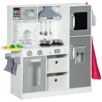 AIYAPLAY Toy Kitchen with Lights, Sounds, Apron and Chef Hat, Ice Maker, Microwave, for Ages 3-6 Years - White(m-1)