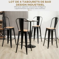 HOMCOM Lot de 4 tabourets de Bar Industriel avec Dossier Repose-Pied Hauteur Assise 76 cm métal café foncé Panneaux Multicouches Imitation Bois Clair(m-4)