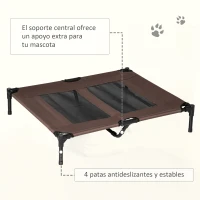 PawHut Cama para Mascotas con Zona de Malla Transpirable y Tela Oxford para Interior Exterior 92x76x18 cm Café(m-7)