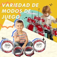 AIYAPLAY Batería para Niños de +3 Años con Tambores Bombo Platillo Pedal y Baquetas Diseño con Tema de Estrellas 65x22x57 cm Rojo(m-7)