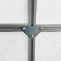 Outsunny Serre de Jardin en Polycarbonate 4,8 m² dim. 1,9L x 2,53l x 1,99H m avec Fondation, Lucarne réglable, Porte coulissante - Argent et Transparent(m-9)