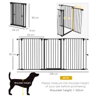 PawHut Valla para Mascotas de Acero Plegable con 3 Paneles Doble Cerradura y Función de Bloqueo Auxiliar 206x90 cm Negro(m-3)