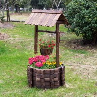 Outsunny Wooden Wishing Well Planter Outdoor Flower Pot Backyard Garden Decor w/ Bucket(m-12)