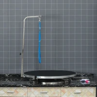 PawHut Mesa de Peluquería para Mascotas Mesa de Aseo con Base Giratoria Brazo Ajustable de 46-72 cm de Acero Inoxidable con Correa Ø65x10 cm Negro(m-8)