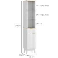 HOMCOM Armoire de salle de bain meuble colonne salle de bain avec 3 étagères tiroir 2 étagères réglables 33 x 30 x 170 cm blanc(m-3)