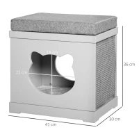 PawHut Cat House Bed Kitten Cave Cube Indoor for Small Pet with Removable Sisal Scratching Pads Soft Cushions, 41x30x36 cm, Grey(m-3)