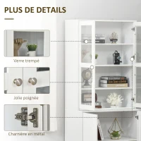 HOMCOM Bibliothèque vitrine, buffet salon, meuble de rangement avec 2 portes verre, 2 portes bois, 4 étagères réglables, pour salon, bureau, chambre, blanc(m-6)