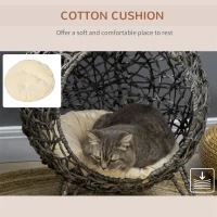 PawHut Rattan Elevated Cat Bed House Kitten Basket Ball Shaped Pet Furniture w/ Removable Cushion - Silver-Tone and Grey(m-5)