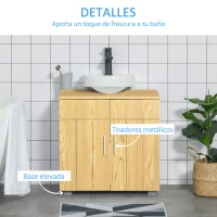 kleankin Mueble para Debajo del Lavabo Armario Baño de Suelo de Madera con 2 Puertas y Estante Ajustable Interior Moderno 60x30x60 cm Natural(m-7)