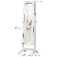 HOMCOM Armoire à Bijoux Armoire de Rangement sur Pied avec Miroir et Serrure Éclarage LED MDF 40 x 37 x 146 cm Blanc(m-3)