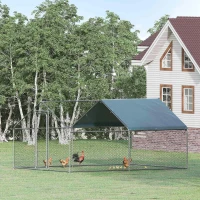 PawHut Pollaio per Galline da Esterno in Metallo con Copertura in Tessuto Oxford, 300x400x195 cm, Argento(m-2)