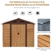 Outsunny Casetta da Giardino in Lamira Porta Attrezzi con Porte Scorrevoli, Effetto Legno, 152x235.7x208.7cm(m-4)