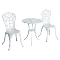 Outsunny 3 Pieces Antique Garden Bistro Set for 2, Cast Aluminium Garden Furniture Set with Umbrella Hole, White(m-1)
