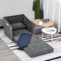 HOMCOM Single Sofa Bed Armchair Soft Floor Sleeper Lounger Futon Couch w/ Pillow and Pocket Grey(m-4)