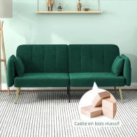 HOMCOM Canapé convertible 2 places canapé-lit canapé clic-clac en tissu velours avec dossier réglable, vert foncé(m-7)
