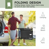 Outsunny 2 Pcs Patio Folding Chair Set, Outdoor Portable Loungers for Camping Pool Beach Deck, Lawn w/ Armrest Steel Frame Black(m-5)