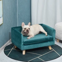 PawHut Canapé chien lit pour chien design scandinave coussin moelleux pieds bois massif dim. 64 x 45 x 36 cm velours bleu canard(m-2)