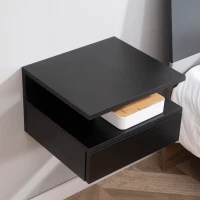 HOMCOM Lot de 2 Tables de Chevet murales - Lot de 2 Tables de Nuit - tiroir Coulissant, Niche, Plateau - Panneaux Particules Noir(m-14)