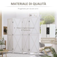 HOMCOM Paravento a 4 Ante per Interni, Divisorio in Legno per Camera e Ufficio, 182x170 cm, Bianco(m-5)