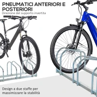 HOMCOM Rastrelliera Portabiciclette Parcheggio per 4 Biciclette in Acciaio, 110x33x27 cm, Argento(m-6)