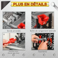 HOMCOM Etabli et Outils pour Enfant - Jeu d'imitation Bricolage - Nombreux Accessoires Plus de 50 pièces & Outils variés - PP Noir Gris Rouge(m-7)