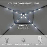 Outsunny 3.36 x 3.36m Pop Up Gazebo Party Tent with Solar-Powered LED Lights, Adjustable Event Shelter with Netting, Black(m-4)