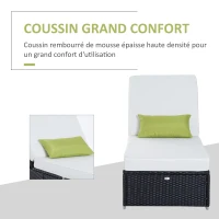 HOMCOM Bain de Soleil transat chaise longue jardin Grand Confort 195L x 68l x 31H cm Dossier inclinable Multi-Positions Aluminium Matelas épaisseur 10 cm crème résine tressée 4 Fils Noir(m-6)