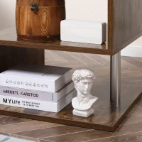 HOMCOM Wooden S Shape Cube Coffee Table 2 Tier Storage Shelves Organizer Office Bookcase Living Room End Desk Stand Display (Rustic Brown)(m-8)