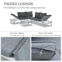 Outsunny 3 Pieces Garden Furniture Sets, 6 Seater Corner Sofa Set with Adjustable Backrest Chase Lounge with Slatted Metal Top Table, Padded Cushion, Grey(m-7)