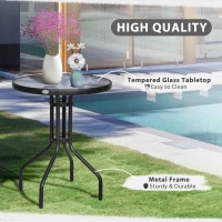 Outsunny Bistro Coffee Table Outdoor Tempered Glass Top Table Garden Round Dining Table - 60cm Diameter(m-4)