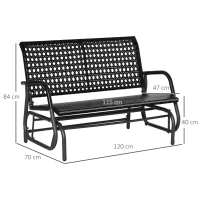 Outsunny Mecedora de Ratán de 2 Plazas Banco Balancín de Jardín con Balanceo Ergonómico y Marco de Metal para Terraza Balcón Exterior Patio Hotel Carga 220 kg 120x70x84 cm Negro(m-3)