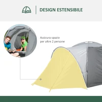 Outsunny Tenda da Campeggio a Cupola per 2 Persone Estensibile, 4 Porte e 3 Finestre, 350x220x145cm, Grigio(m-4)