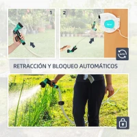 Outsunny Manguera Retráctil de Pared con Carrete de 25+2 m con Bloqueo Retorno Automático y Boquilla de 7 Funciones y Giro 180°(m-6)