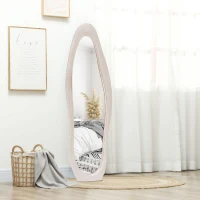 HOMCOM Wavy Velvet-Feel Full Length Mirror - Light Pink(m-7)