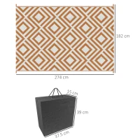 Outsunny Reversible Outdoor Rug, Plastic Straw Mat w/ Carry Bag Ground Stakes for Garden RV Picnic Beach Camping 182x274cm Brown(m-3)
