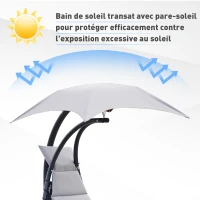 Outsunny Bain de Soleil transat Suspendu avec Pare-Soleil et Matelas Design Contemporain 190L x 110l x 190H cm Acier Polyester Gris Noir(m-4)