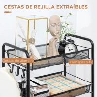 HOMCOM Carrito Auxiliar con Ruedas de 5 Niveles con Cestas de Malla Extraíbles y Marco de Acero 45x26,5x106 cm Negro(m-5)