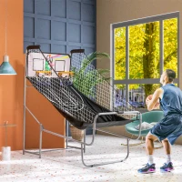 SPORTNOW Foldable Double-Hoop Basketball Arcade Game, with Eight Modes, Four Basketballs, Electronic Scoreboard, Sound Effects(m-2)