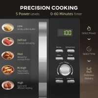 HOMCOM 23L 800W Microwave Oven, Digital Solo Microwave with 5 Power Levels, Automatic Defrost, 8 Auto Cook Menus, 60 Minutes Timer, Clock, Easy Clean, Small Black Microwave(m-5)