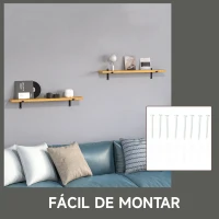 HOMCOM Juego de 2 Estantes de Pared de Madera Estanterías Flotantes para Salón Pasillo Cocina Dormitorio 90x15x2,5 cm Marrón(m-6)
