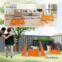 PawHut Seven-Piece Dog Agility Equipment Set with Weave Poles, Jump Ring, Hurdle, Pause Box, Carry Bag, Orange(m-8)