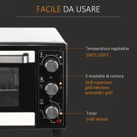 HOMCOM Fornetto Elettrico 16L Temperatura Regolabile e Timer, 3 Metodi di Cottura e Accessori, 1400W, Bianco(m-7)