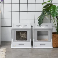 PawHut Lot de 2 maisons de toilette pour chat pliable double porte battante et supérieure pelle fourni 47,5 x 35,5 x 36,7 cm(m-2)